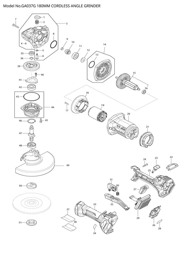 Pièces détachées meuleuse d’angle sans fil Makita GA037G