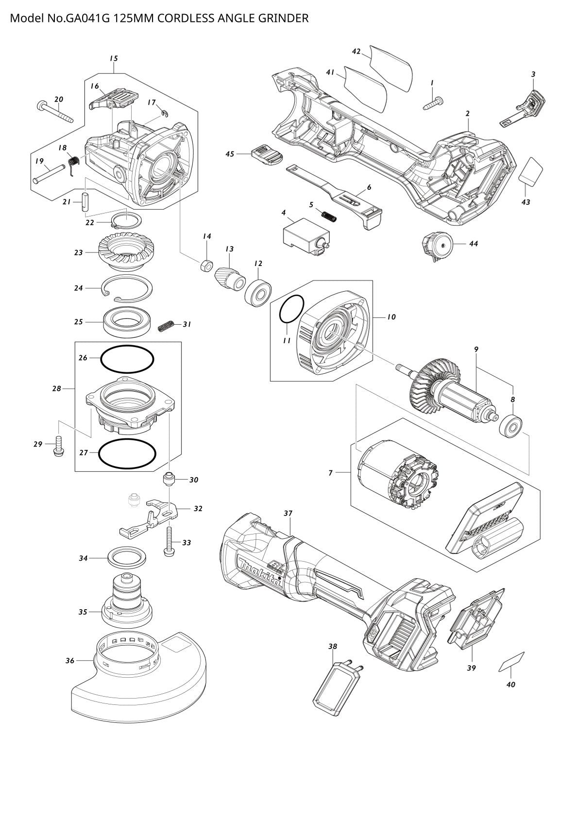 Pièces détachées meuleuse d’angle sans fil Makita GA041G