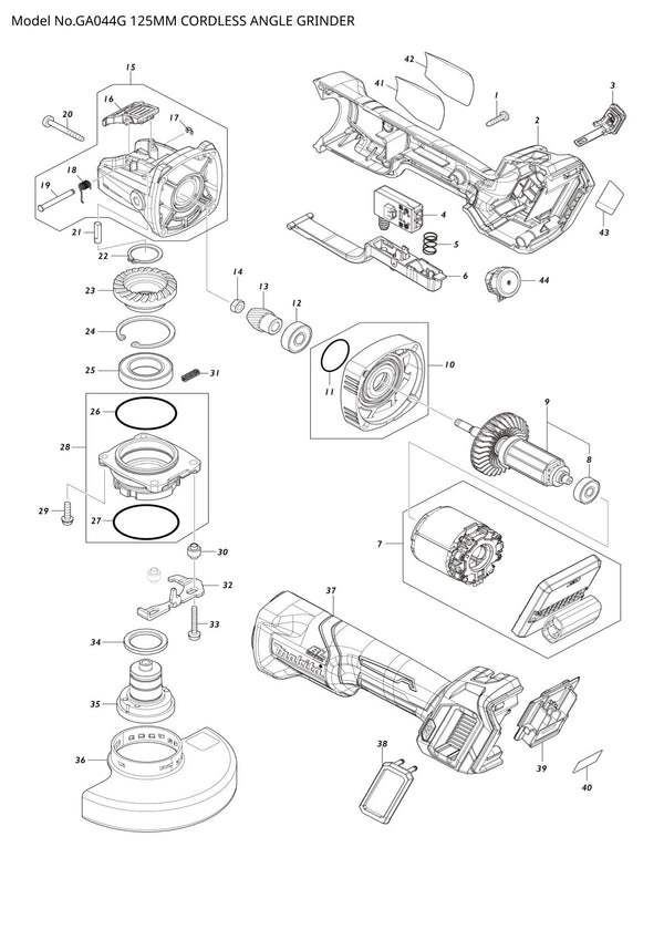 Pièces détachées meuleuse d’angle sans fil Makita GA044G