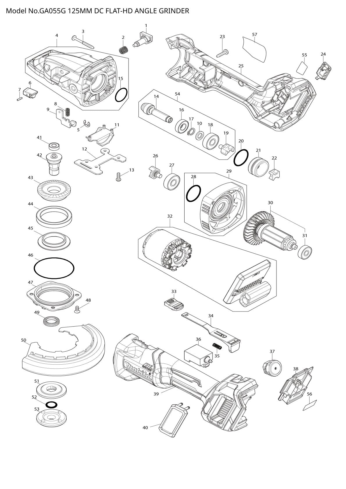 Pièces détachées meuleuse d’angle sans fil Makita GA055G