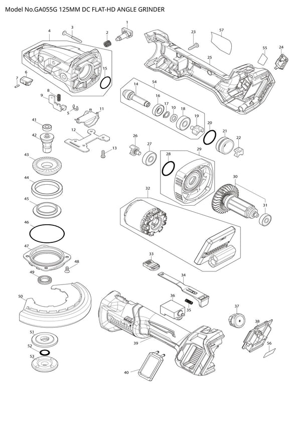 Pièces détachées meuleuse d’angle sans fil Makita GA055G