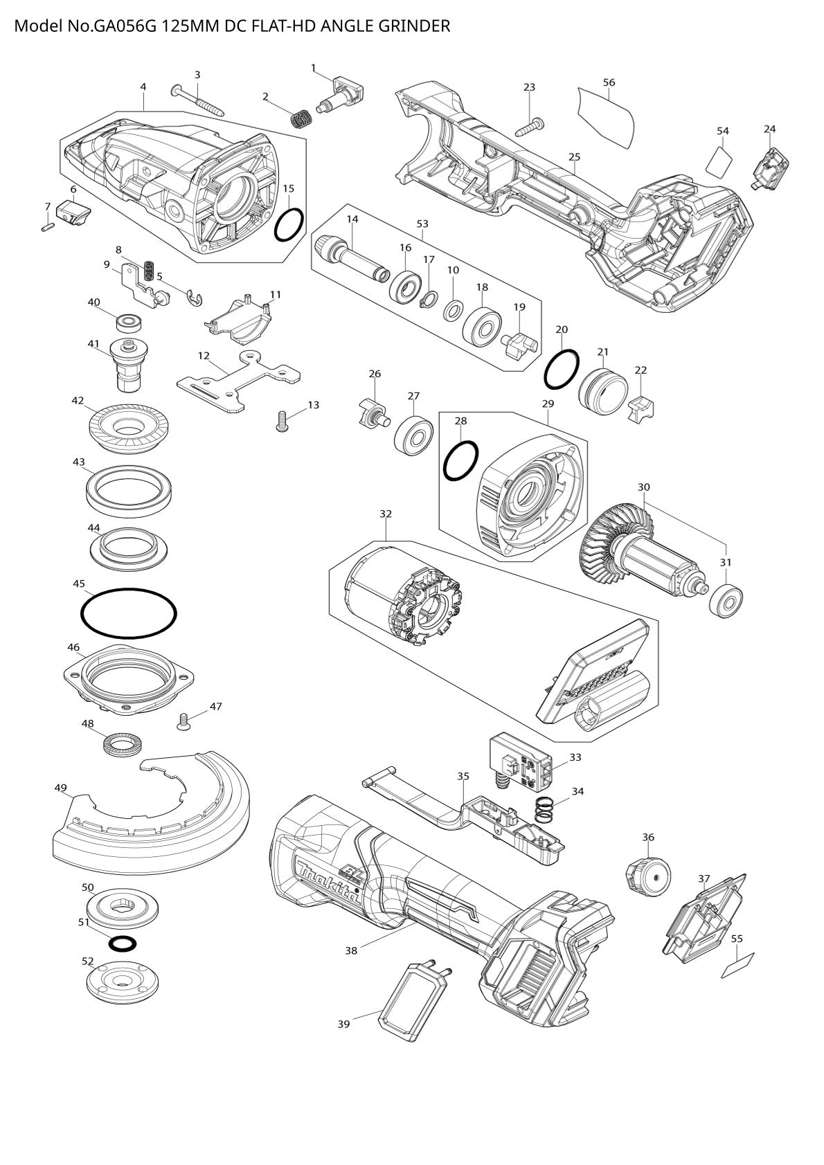 Pièces détachées meuleuse d’angle sans fil Makita GA056G