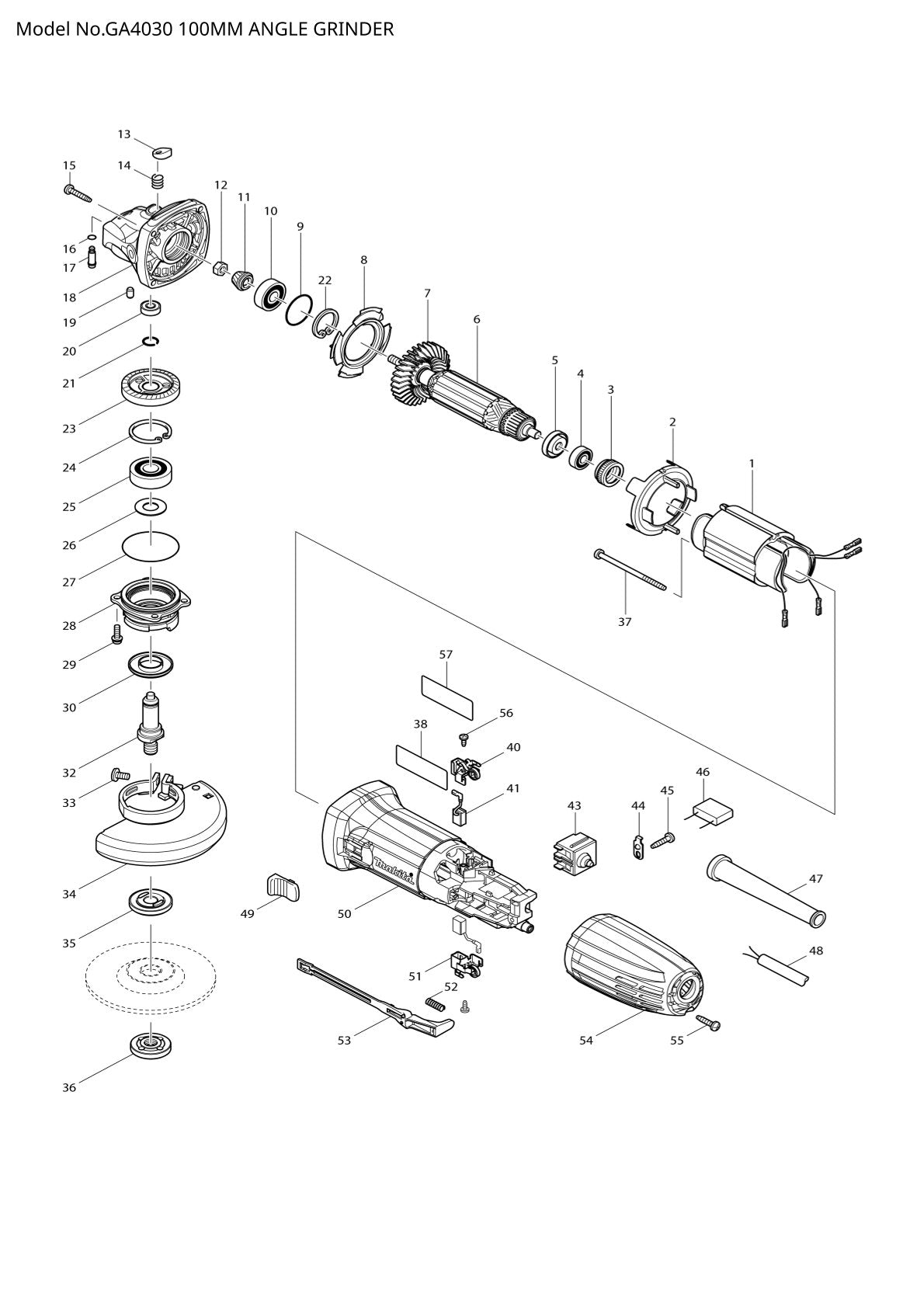 Pièces détachées meuleuse d’angle Makita GA4030