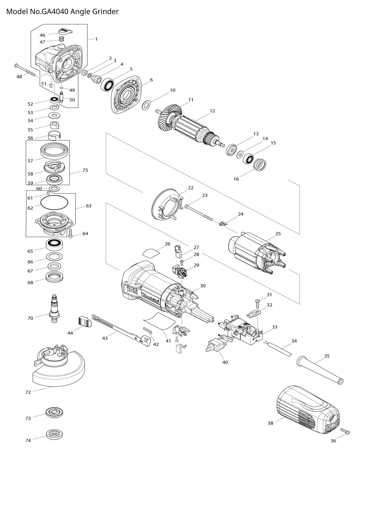 Pièces détachées meuleuse d’angle Makita GA4040