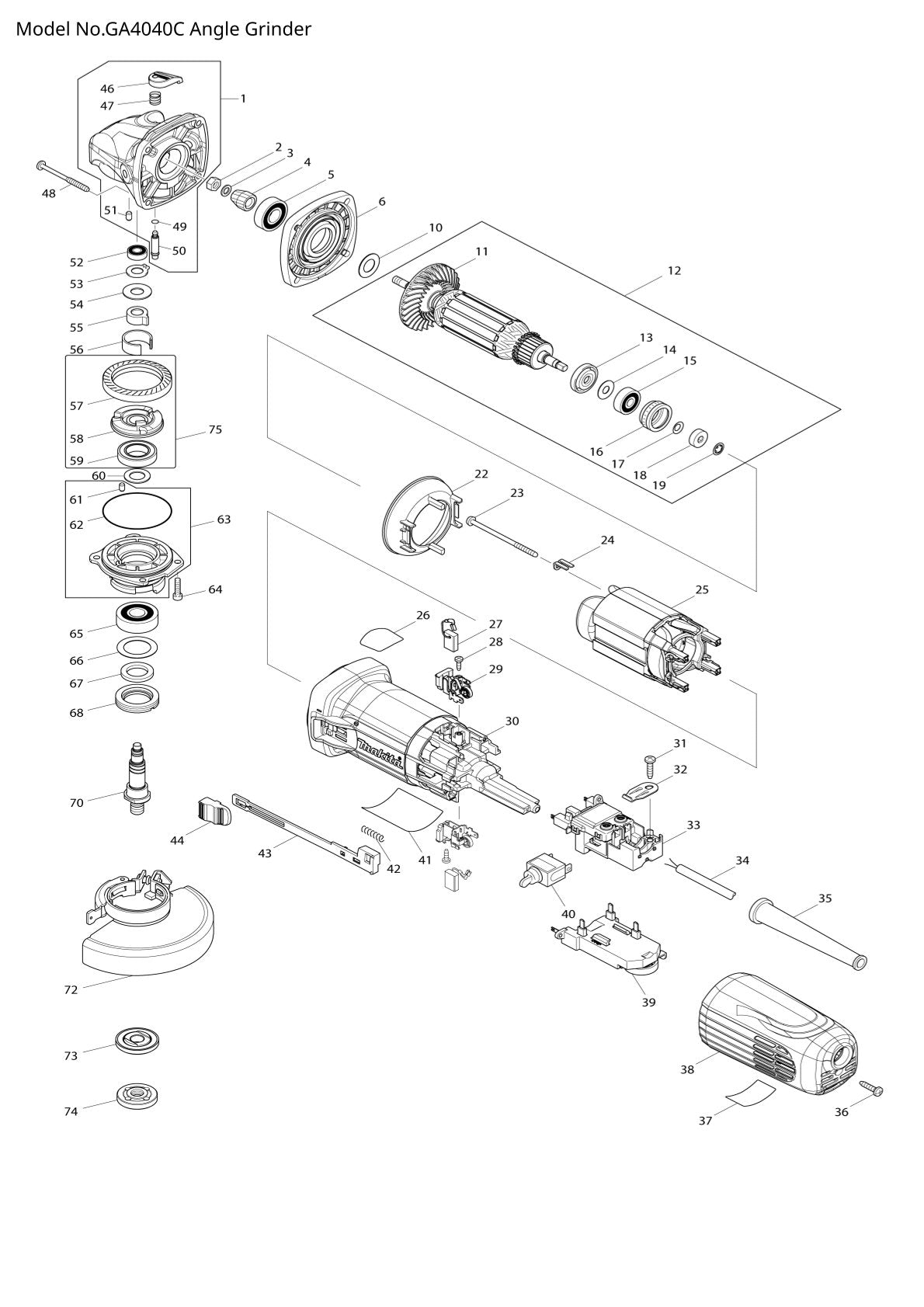 Pièces détachées meuleuse d’angle Makita GA4040C