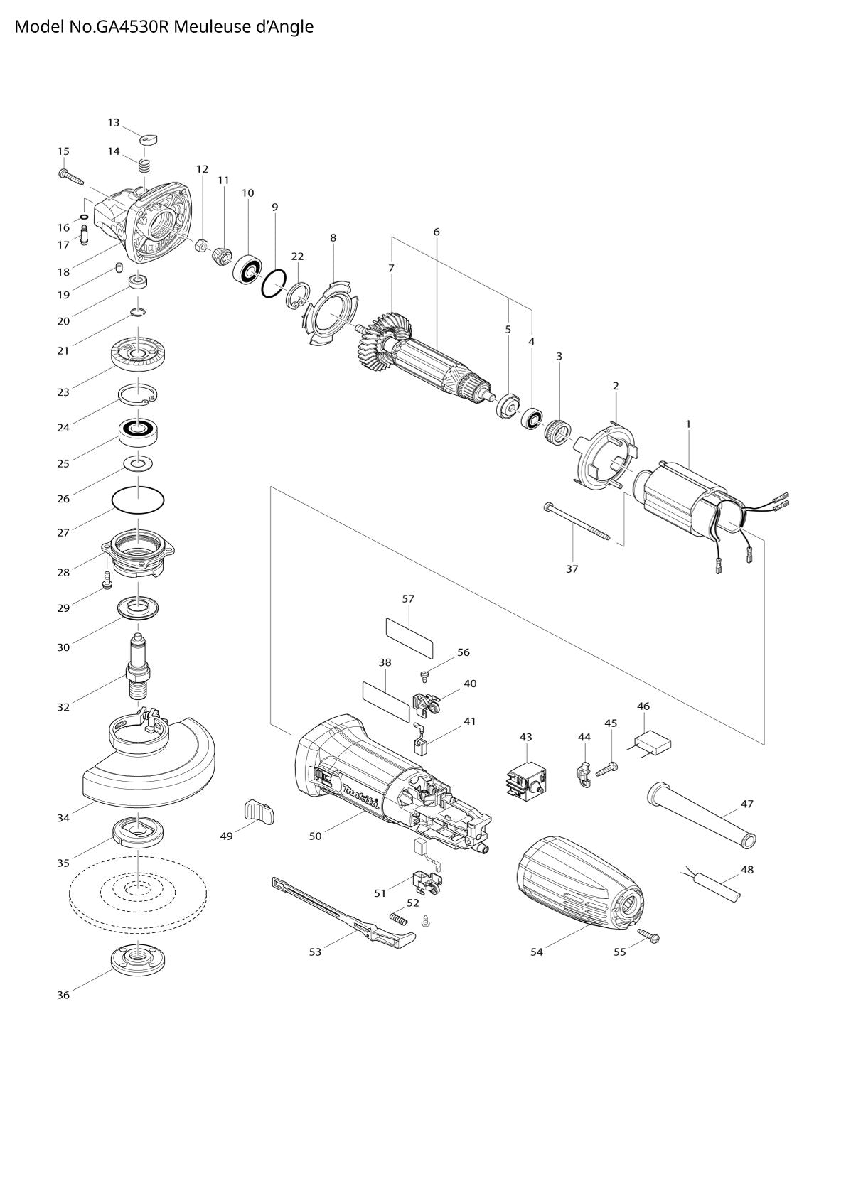Pièces détachées meuleuse d’angle Makita GA4530R