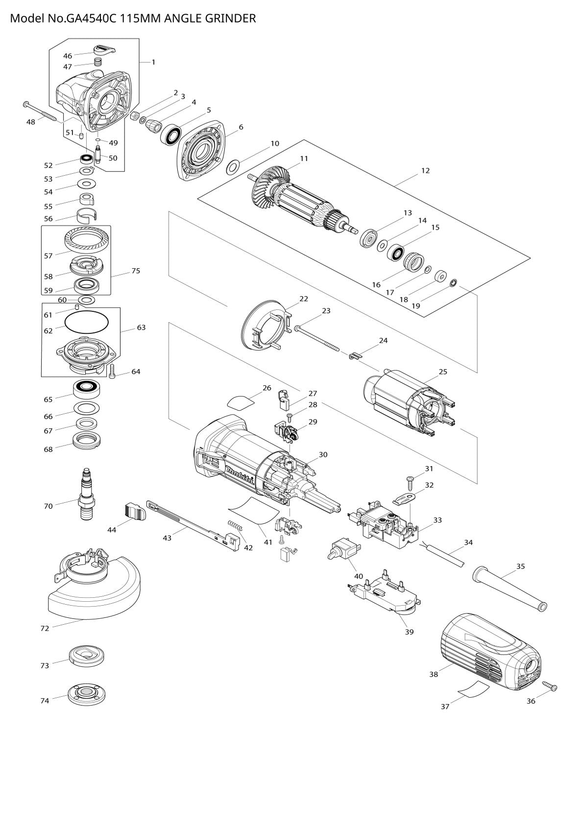 Pièces détachées meuleuse d’angle Makita GA4540C