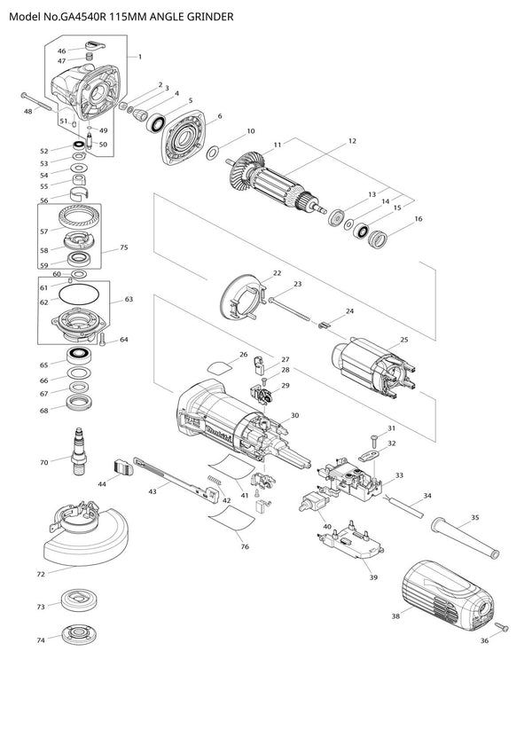 Pièces détachées meuleuse d’angle Makita GA4540R