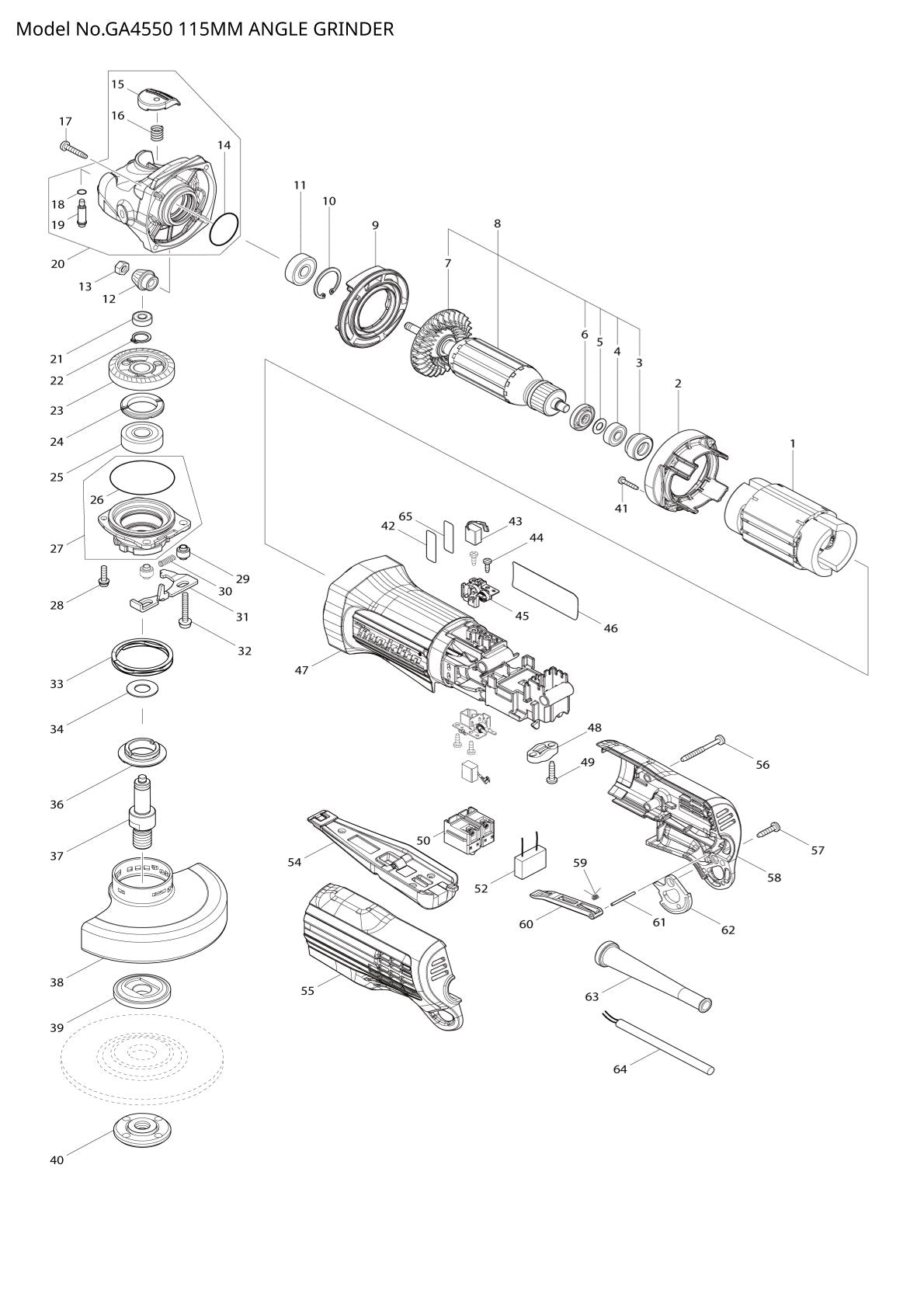 Pièces détachées meuleuse d’angle Makita GA4550
