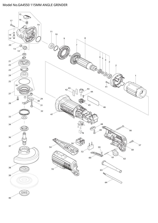 Pièces détachées meuleuse d’angle Makita GA4550