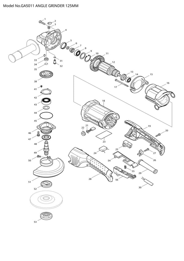 Pièces détachées meuleuse d’angle Makita GA5011