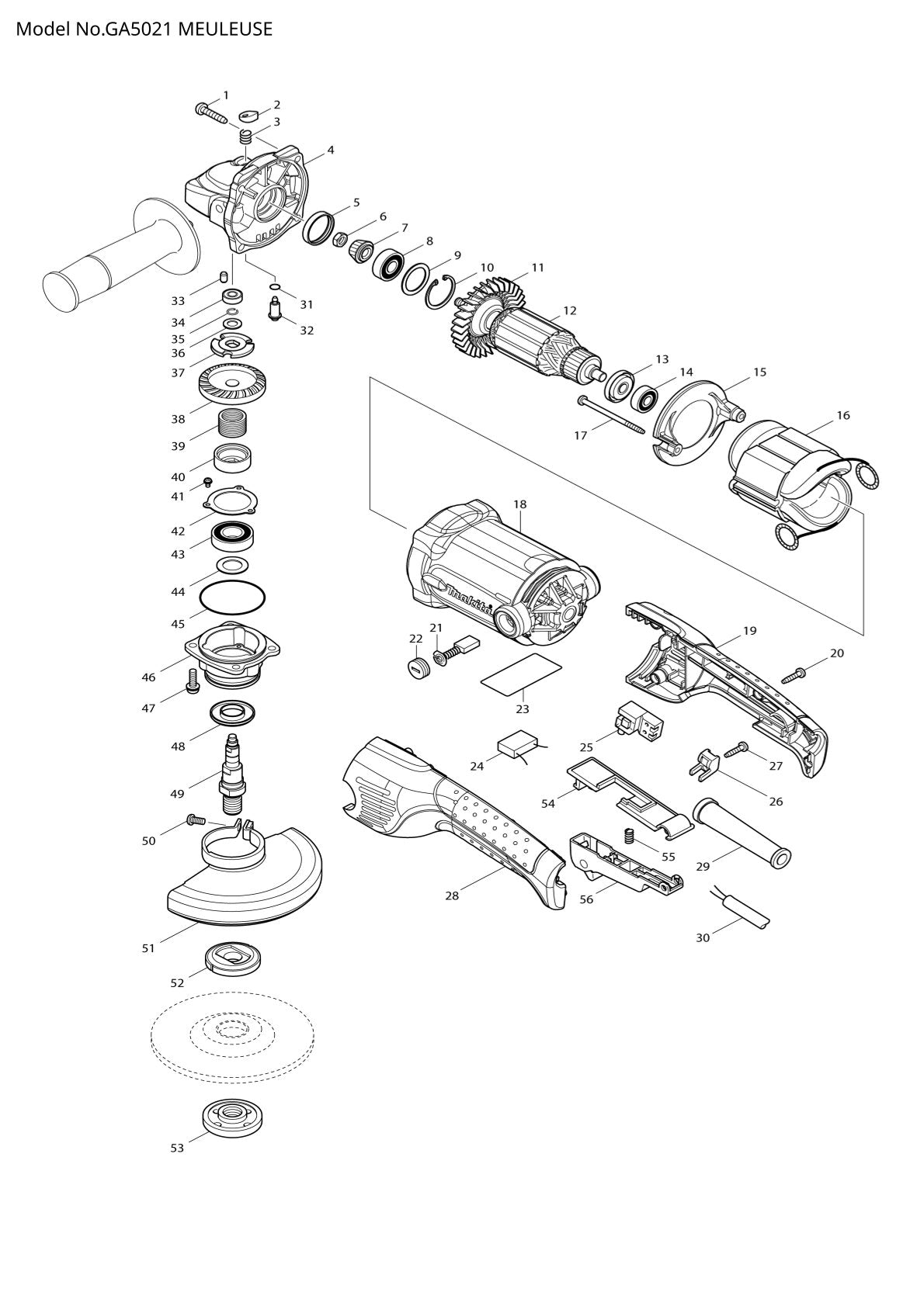 Pièces détachées meuleuse d’angle Makita GA5021
