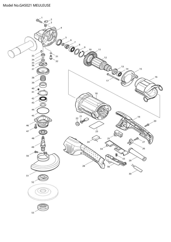 Pièces détachées meuleuse d’angle Makita GA5021