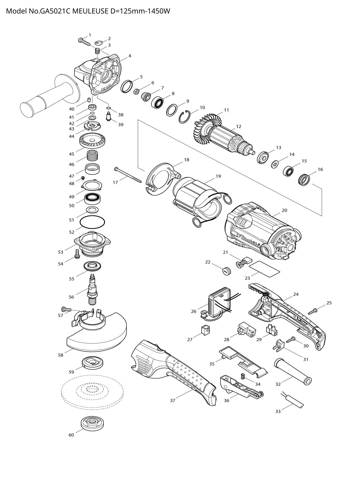 Pièces détachées meuleuse d’angle Makita GA5021C