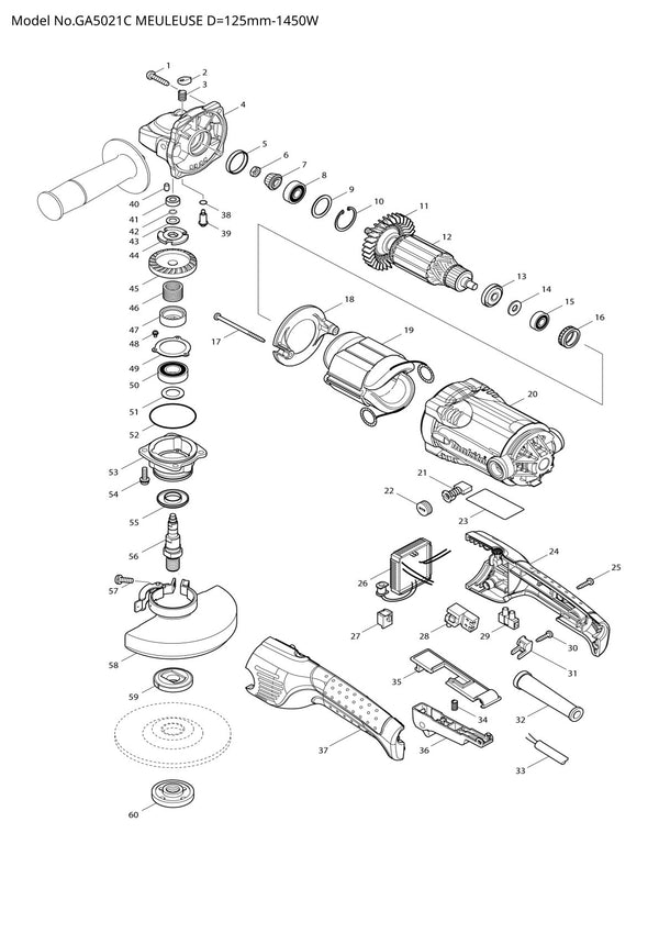 Pièces détachées meuleuse d’angle Makita GA5021C