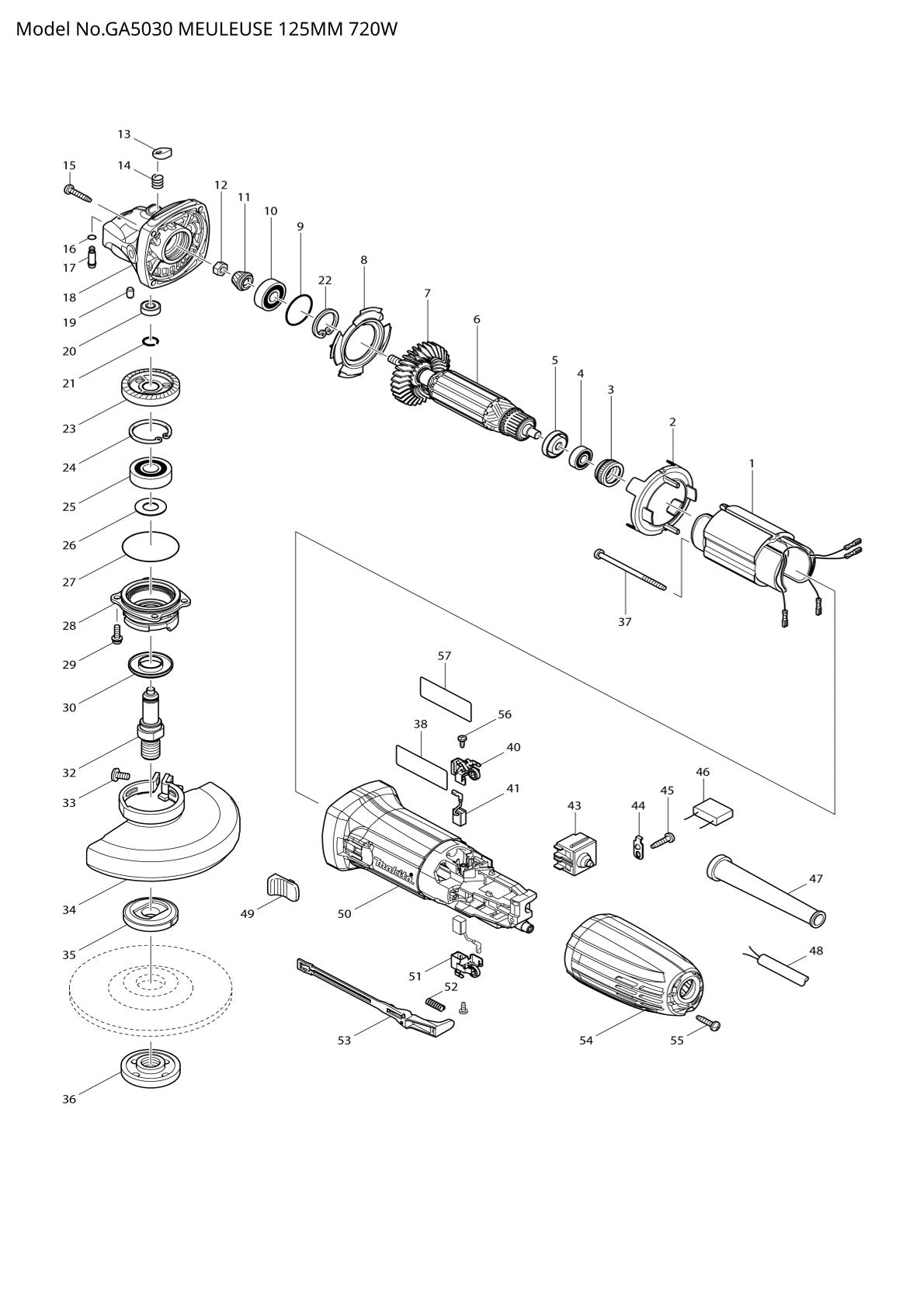 Pièces détachées meuleuse d’angle Makita GA5030