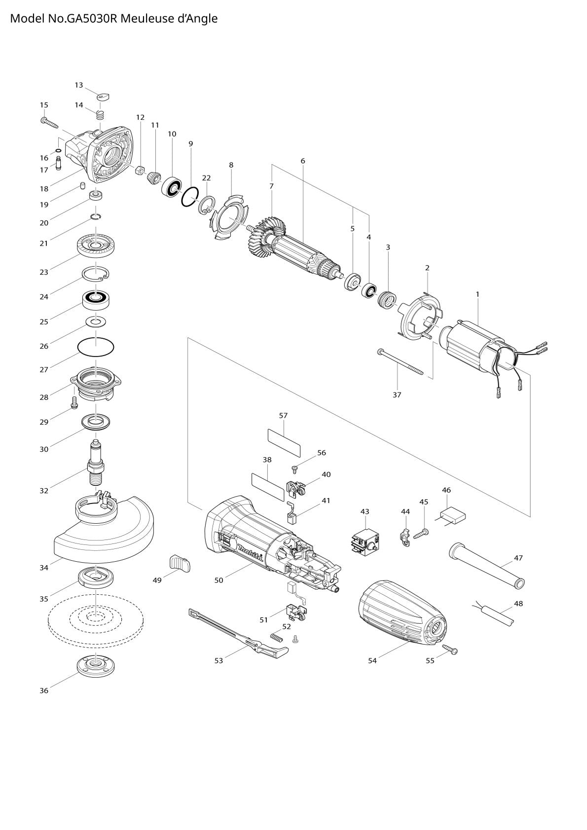 Pièces détachées meuleuse d’angle Makita GA5030R