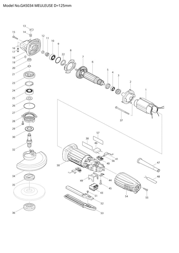 Pièces détachées meuleuse d’angle Makita GA5034