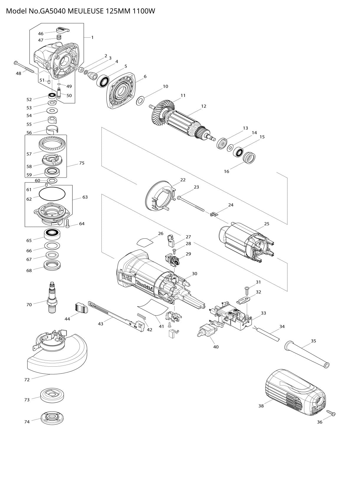 Pièces détachées meuleuse d’angle Makita GA5040