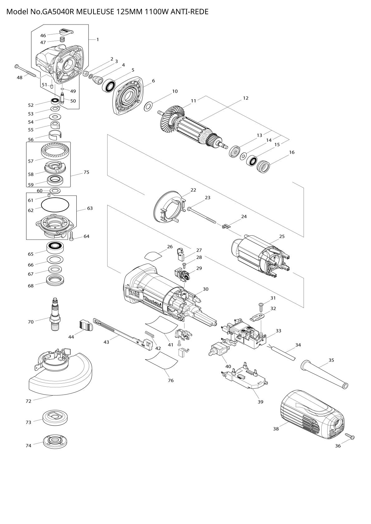 Pièces détachées meuleuse d’angle Makita GA5040R
