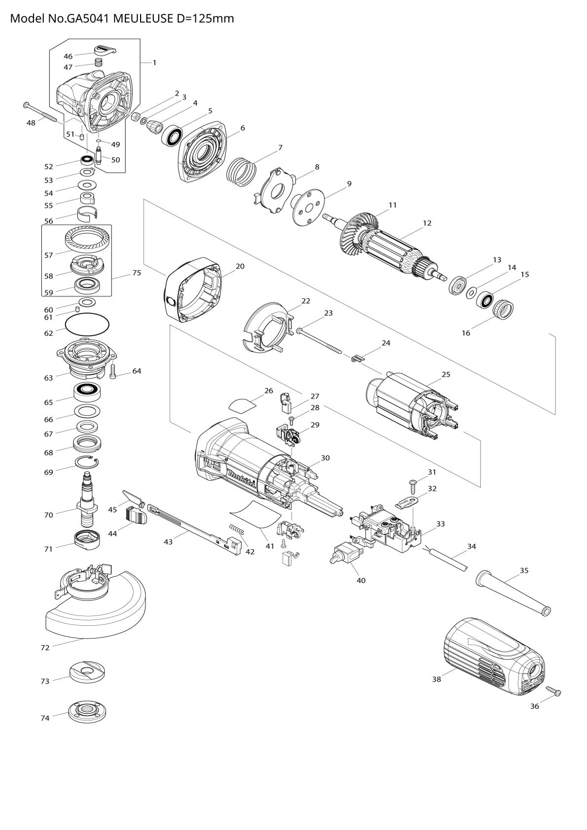 Pièces détachées meuleuse d’angle Makita GA5041