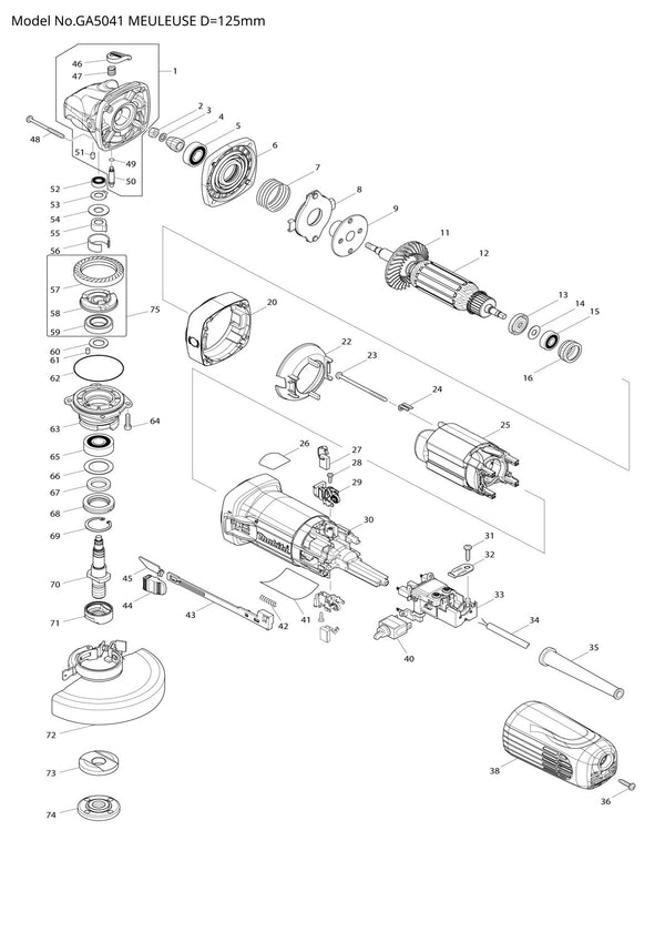 Pièces détachées meuleuse d’angle Makita GA5041