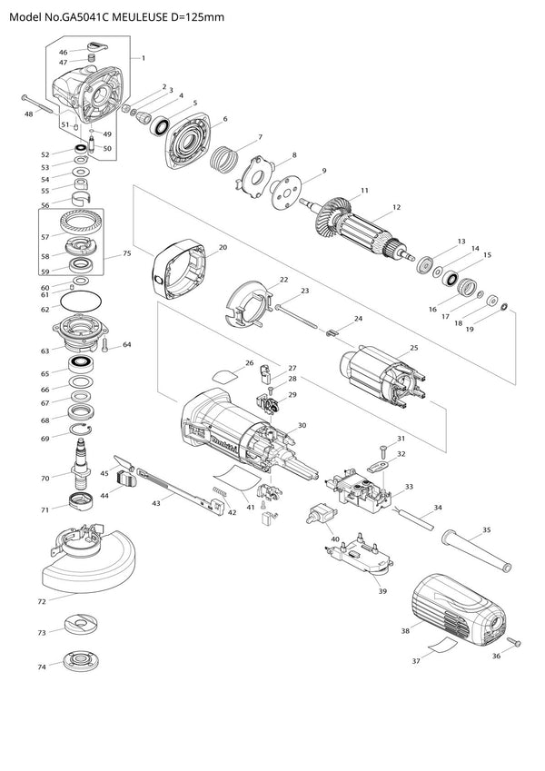 Pièces détachées meuleuse d’angle Makita GA5041C