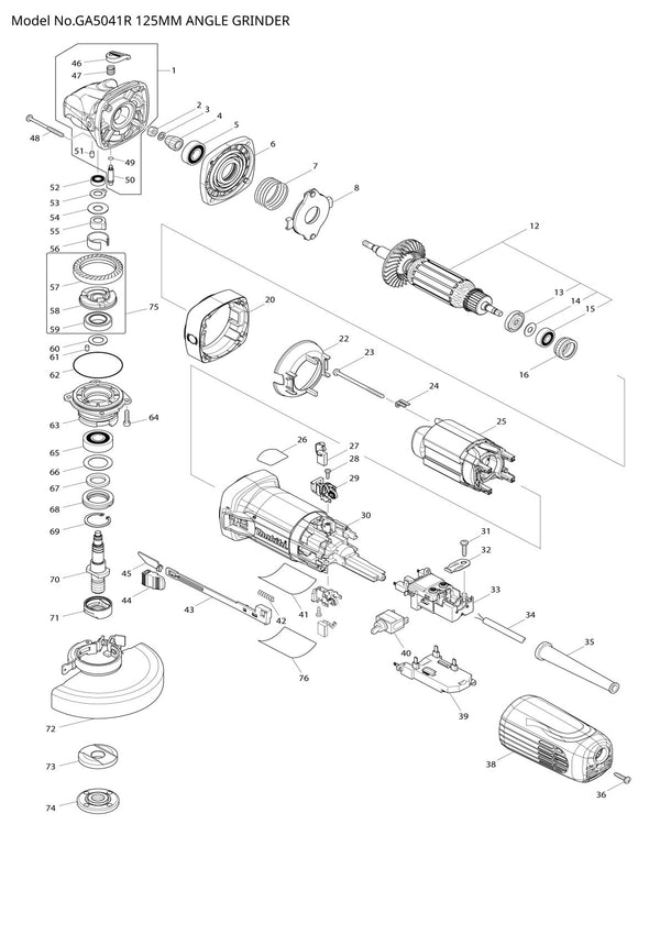 Pièces détachées meuleuse d’angle Makita GA5041R