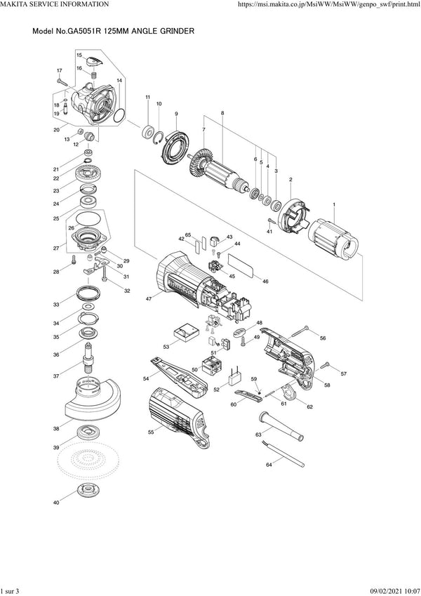 Pièces détachées meuleuse d’angle Makita GA5051R