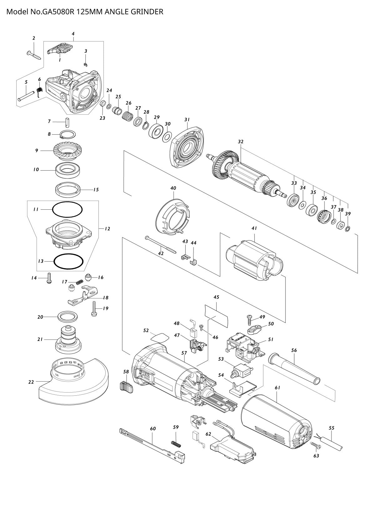 Pièces détachées meuleuse d’angle Makita GA5080R