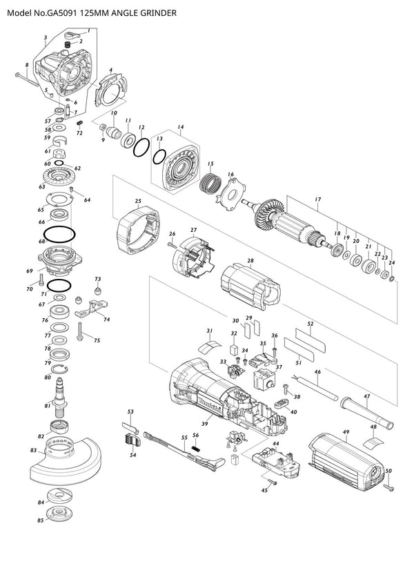 Pièces détachées meuleuse d’angle Makita GA5091