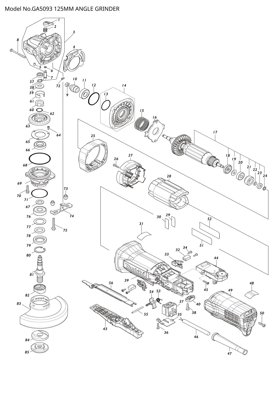 Pièces détachées meuleuse d’angle Makita GA5093