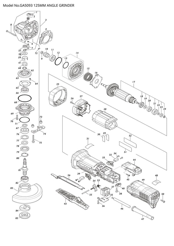 Pièces détachées meuleuse d’angle Makita GA5093