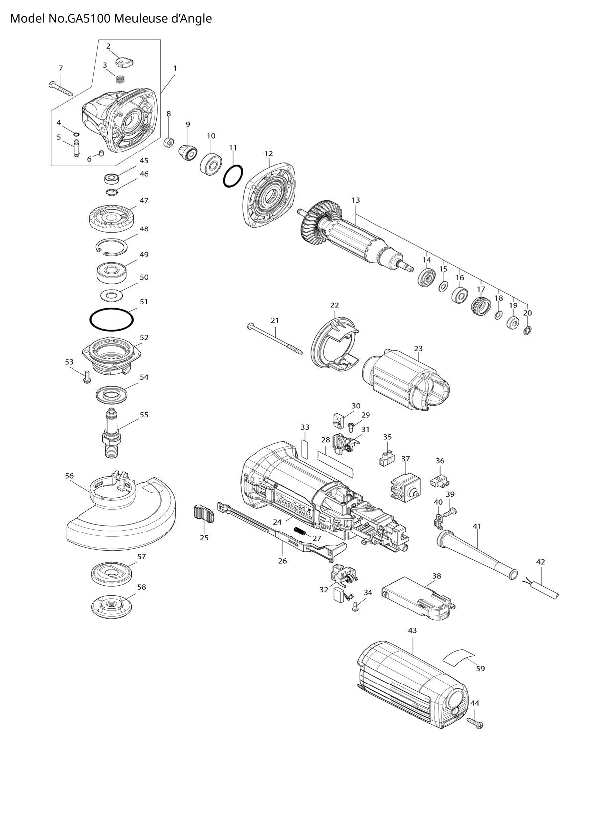 Pièces détachées meuleuse d’angle Makita GA5100