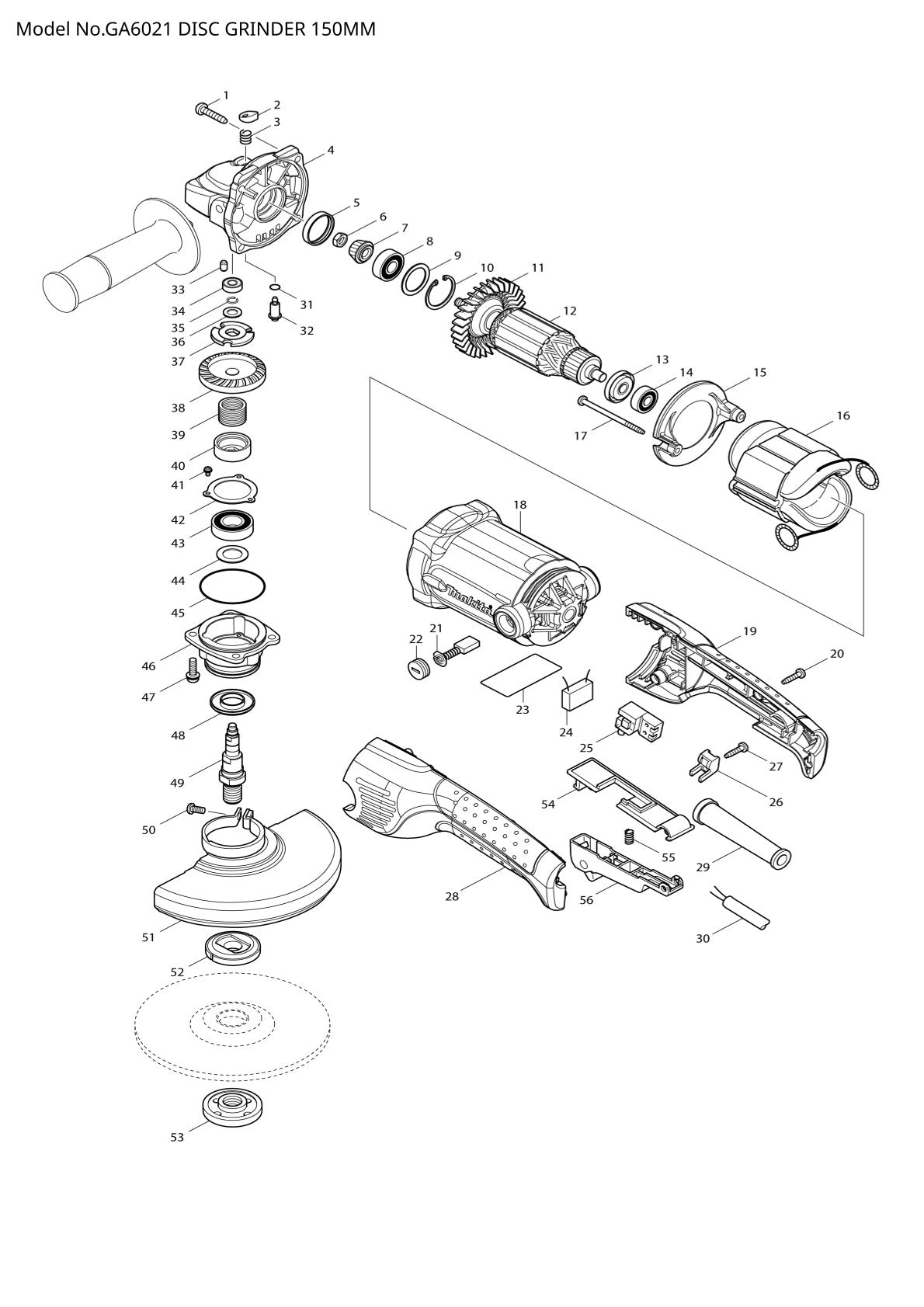 Pièces détachées meuleuse d’angle Makita GA6021