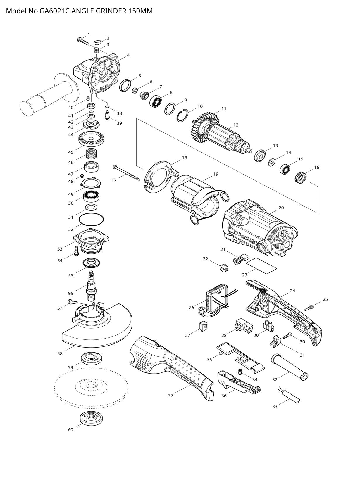 Pièces détachées meuleuse d’angle Makita GA6021C
