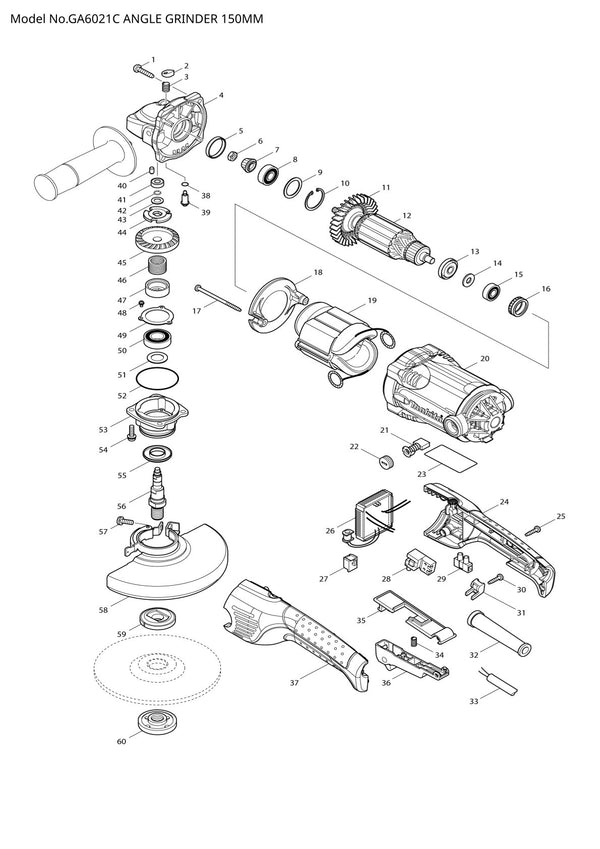 Pièces détachées meuleuse d’angle Makita GA6021C