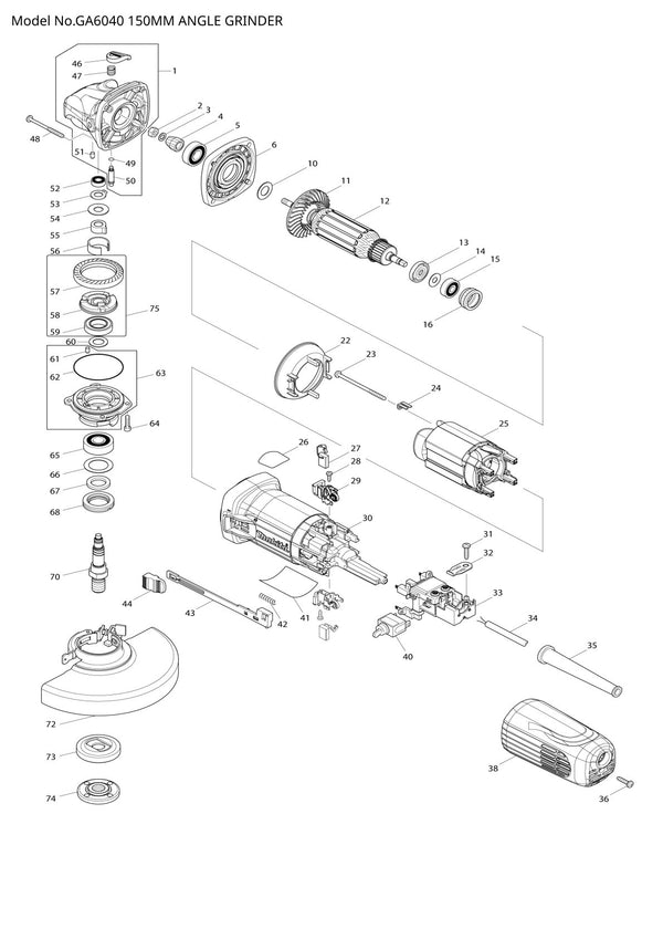 Pièces détachées meuleuse d’angle Makita GA6040