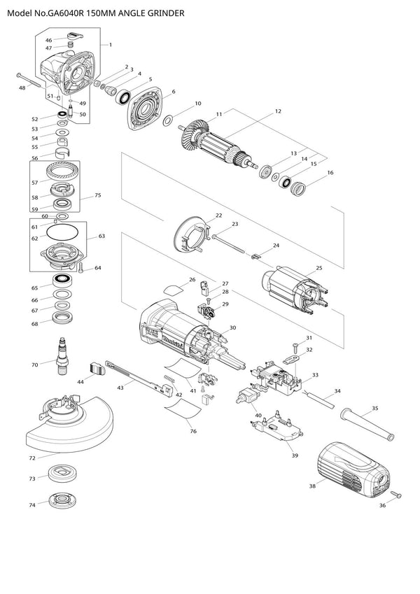Pièces détachées meuleuse d’angle Makita GA6040R