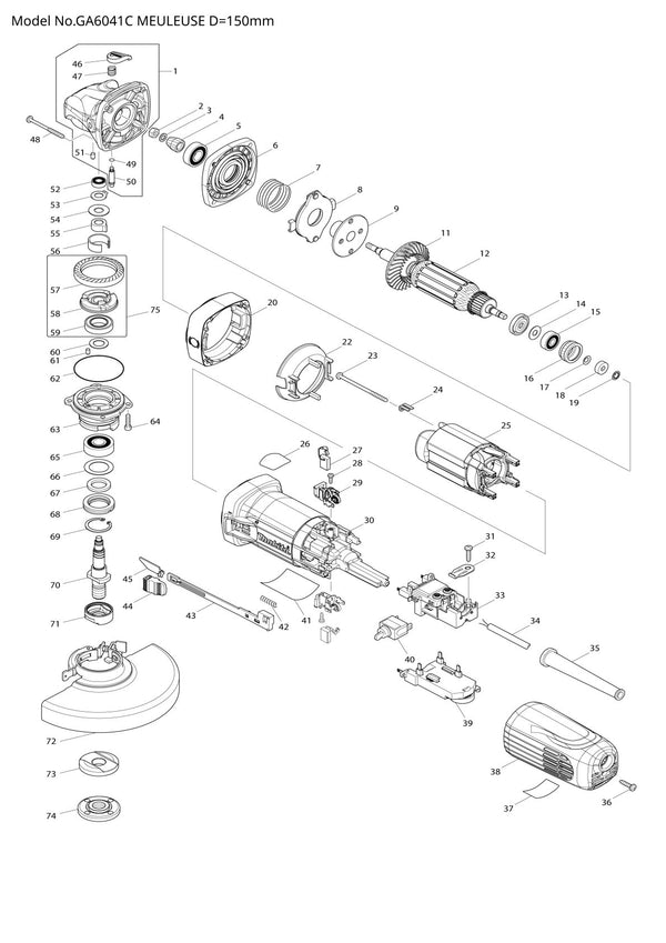 Pièces détachées meuleuse d’angle Makita GA6041C