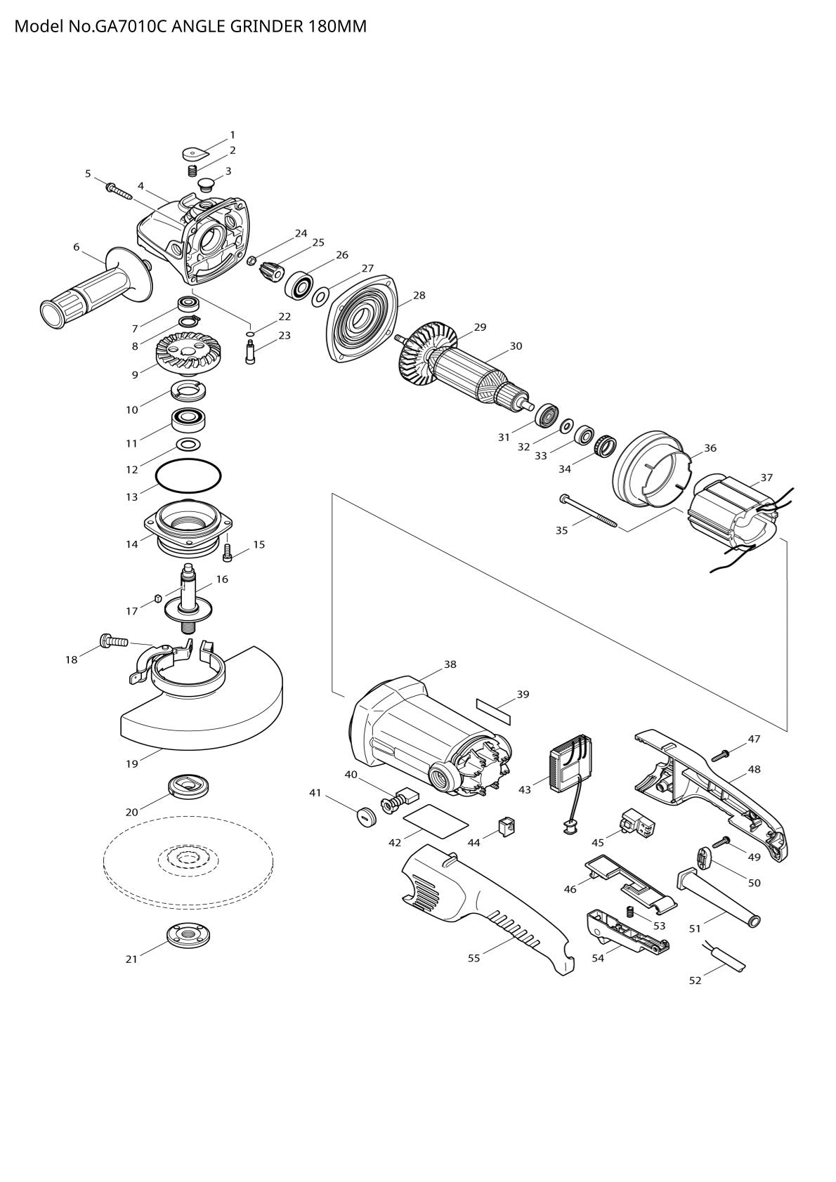 Pièces détachées meuleuse d’angle Makita GA7010C