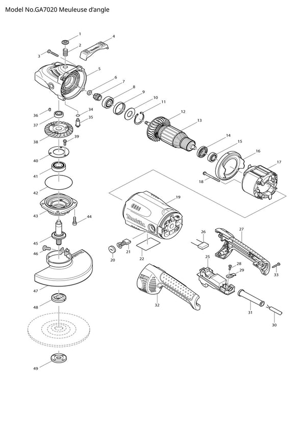 Pièces détachées meuleuse d’angle Makita GA7020
