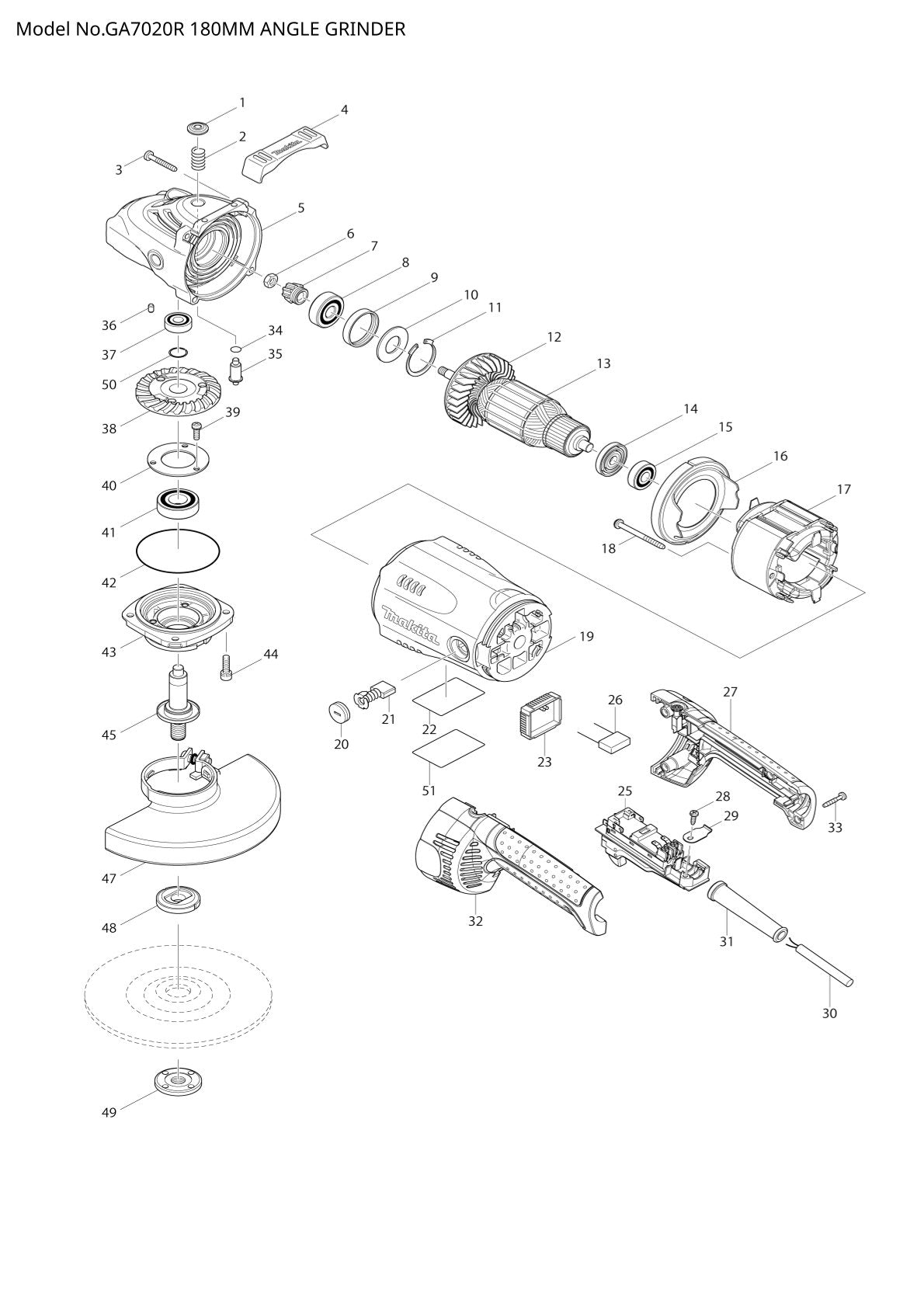 Pièces détachées meuleuse d’angle Makita GA7020R