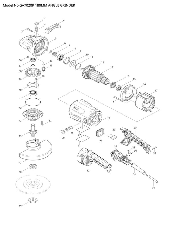 Pièces détachées meuleuse d’angle Makita GA7020R