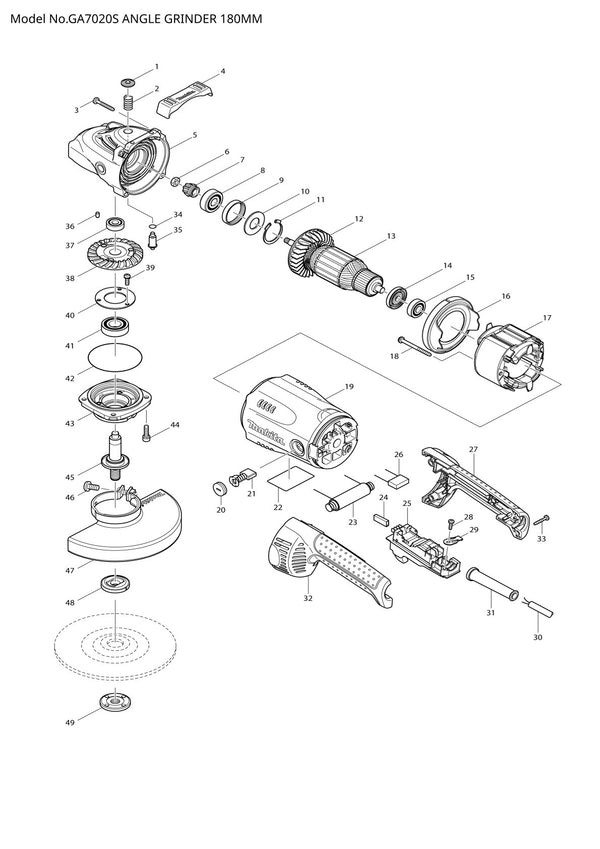 Pièces détachées meuleuse d’angle Makita GA7020S
