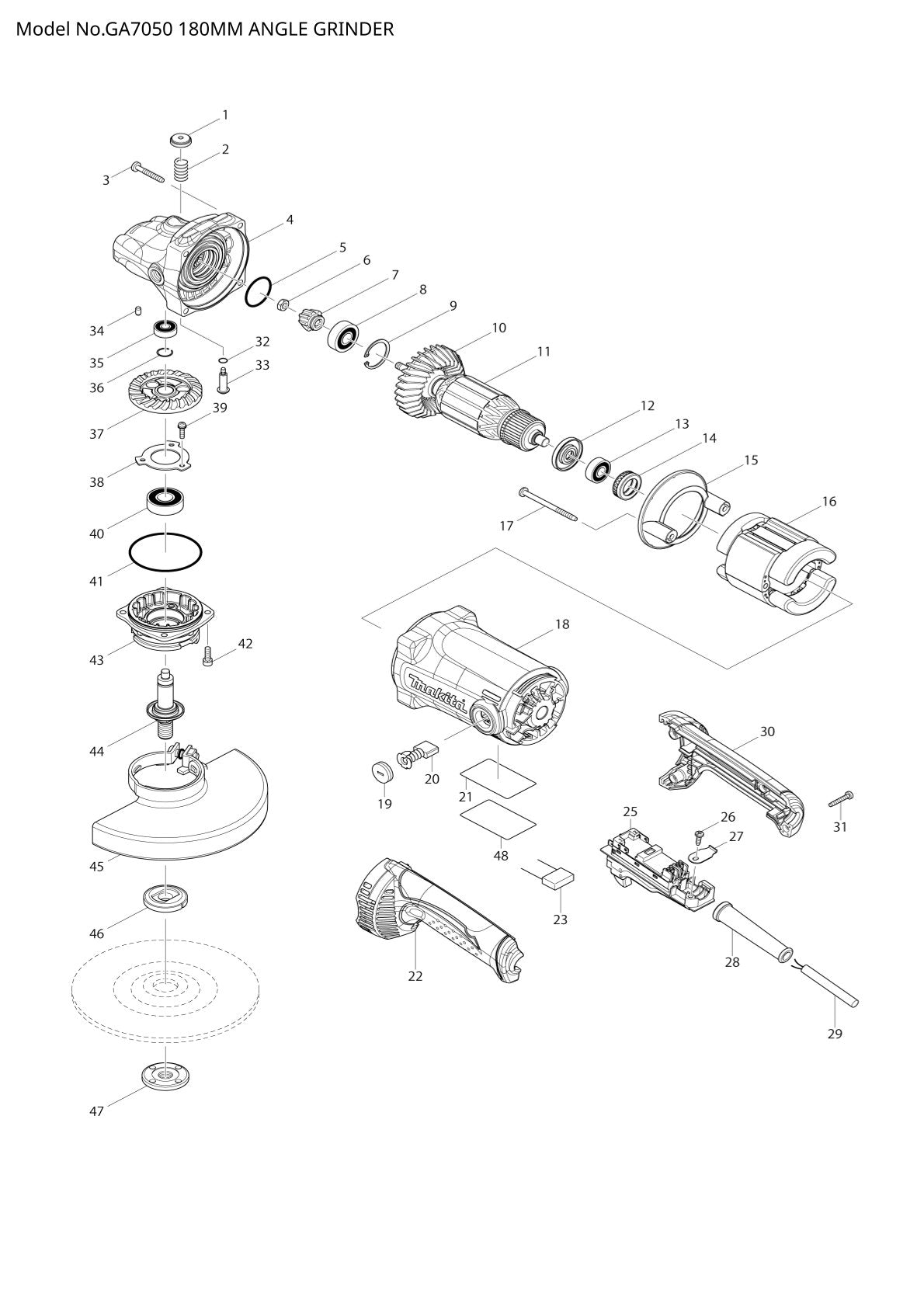 Pièces détachées meuleuse d’angle Makita GA7050