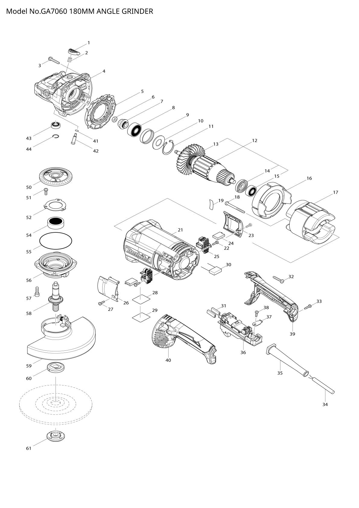 Pièces détachées meuleuse d’angle Makita GA7060
