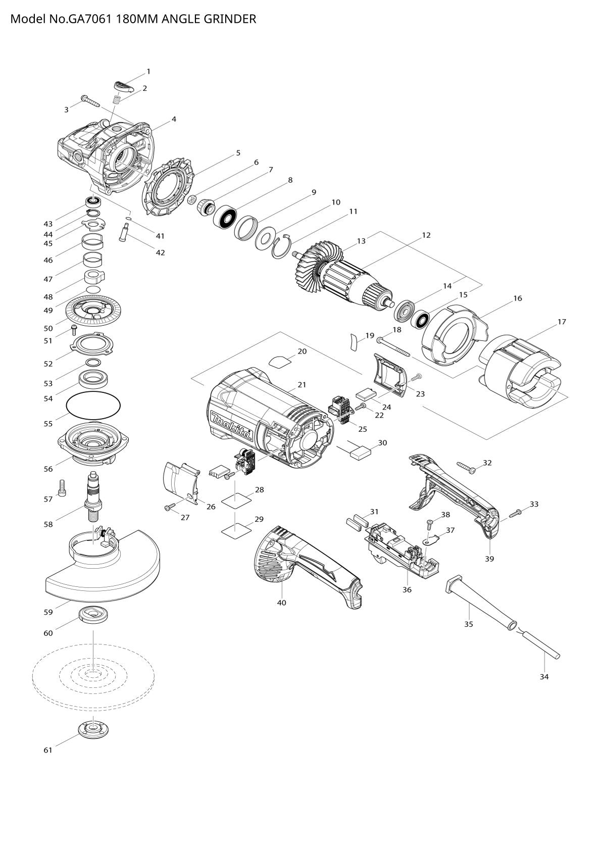 Pièces détachées meuleuse d’angle Makita GA7061