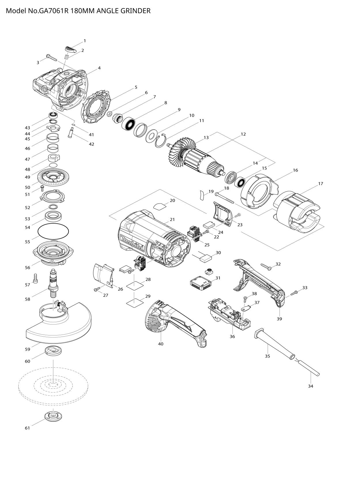 Pièces détachées meuleuse d’angle Makita GA7061R
