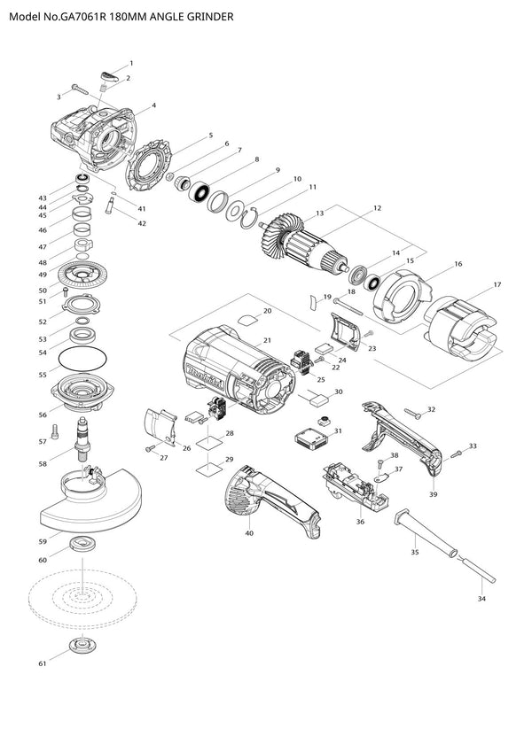 Pièces détachées meuleuse d’angle Makita GA7061R